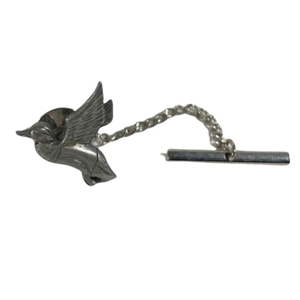 Vintage Arrow Flying Duck Tie Tack Pin Pewter Mallard